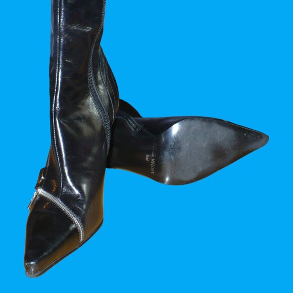 Nine West Black Leather Pointed Toe Ankle Boots Awesome Zipper Accents| SZ US 9M - Picture 9 of 12